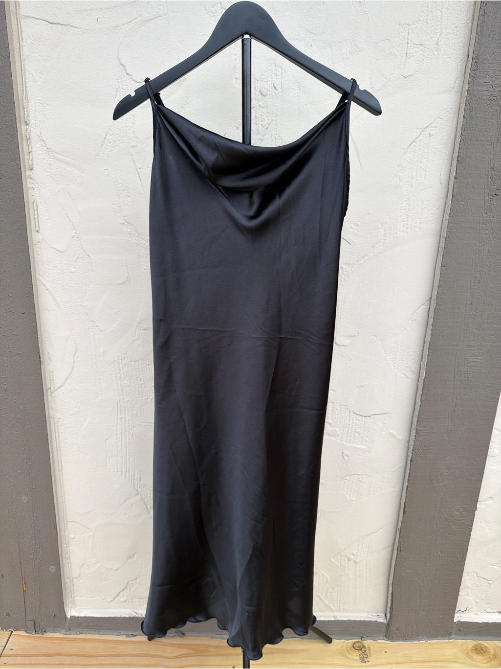 Bebe Black Satin Cowl Slip Dress